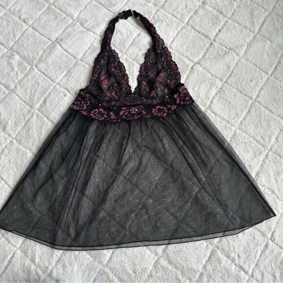 Victoria's Secret | Silver Label Black Chiffon Floral Babydoll | Size Medium - Picture 2 of 12